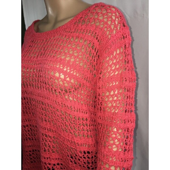 United States Sweaters Medium Coral Colored Open Knit Crochet Layering Sweater - Picture 4 of 12